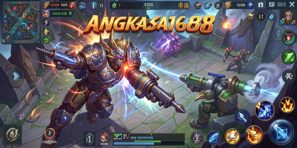 Screenshot ANGKASA168 menampilkan aksi seru dalam pertempuran MOBA.