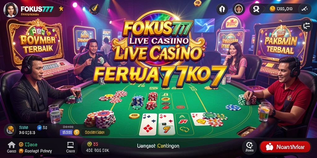 Screenshot gameplay FOKUS777 menunjukkan dealer langsung dan permainan yang mendebarkan.