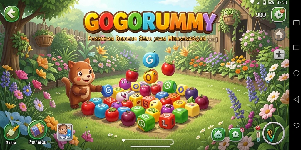 Screenshot gameplay GOGORUMMY menampilkan aktivitas berkebun yang seru dan interaktif.
