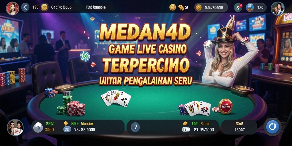 Screenshot gameplay Live Casino dengan dealer langsung dan interaksi pemain.