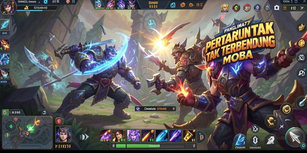 Tampilan mendebarkan dari gameplay MOBA yang intens.